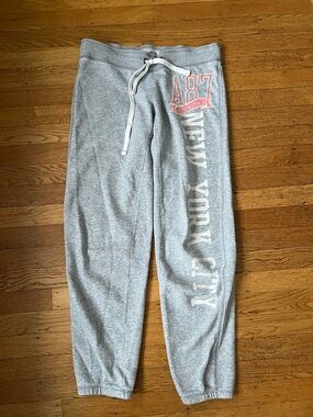 Aeropostale Gray Joggers with Pink Logo & White Drawstring